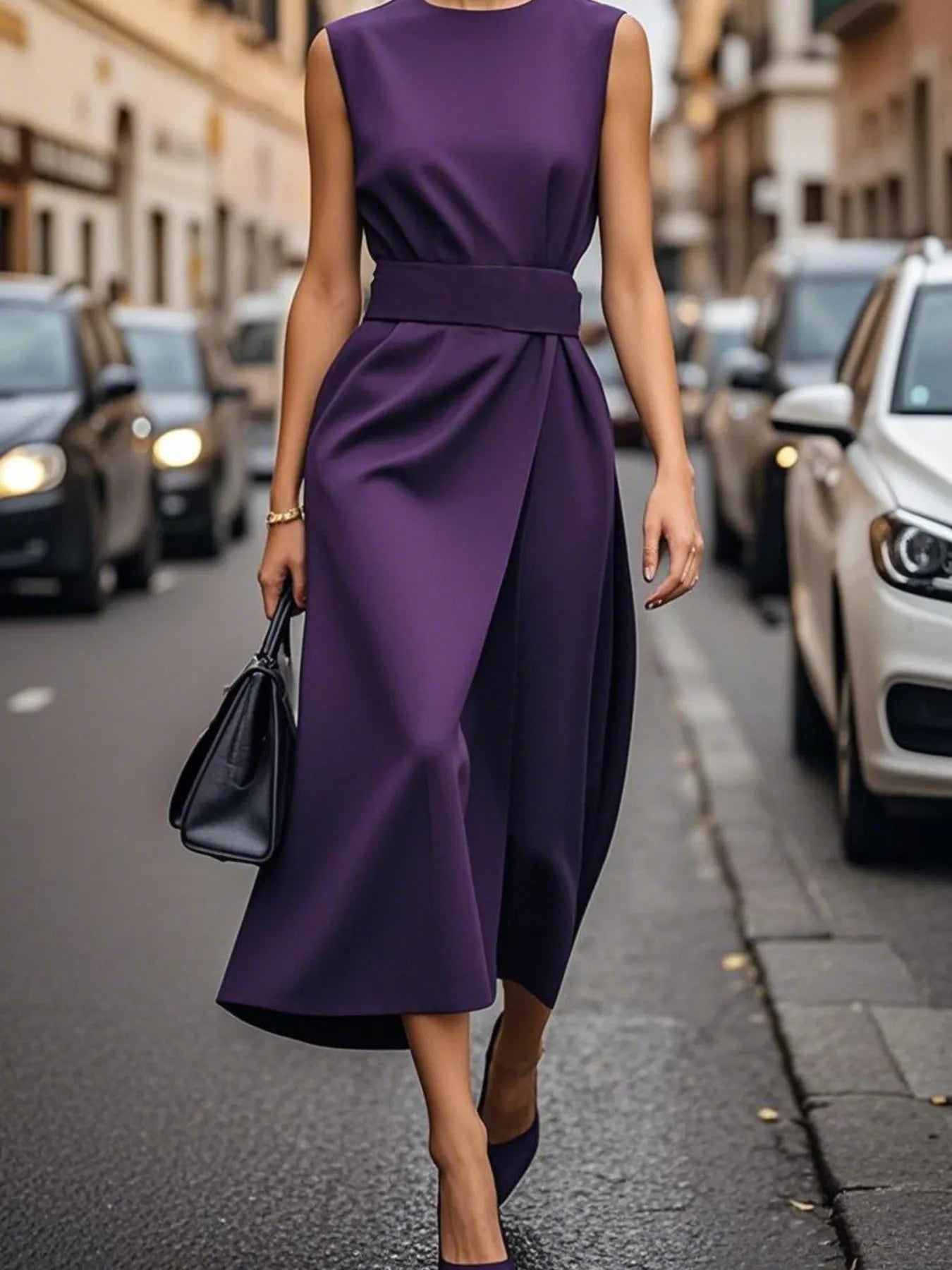 Round Neck Sleeveless Midi Sheath Dress - adritiX