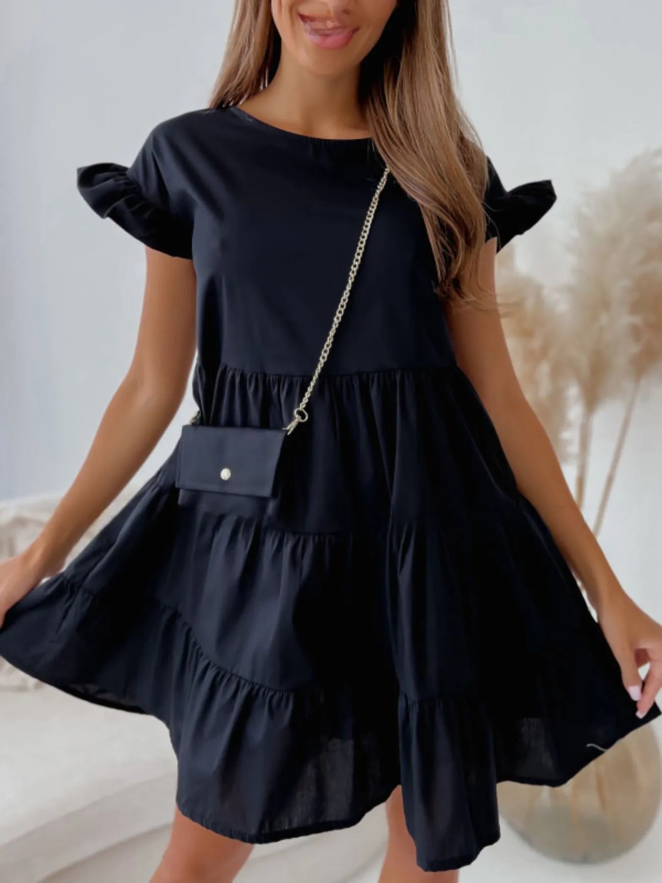 Ruffle Sleeve Tiered Swing Dress - adritiX