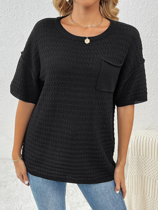 Round Neck Half Sleeve Knit Top - adritiX