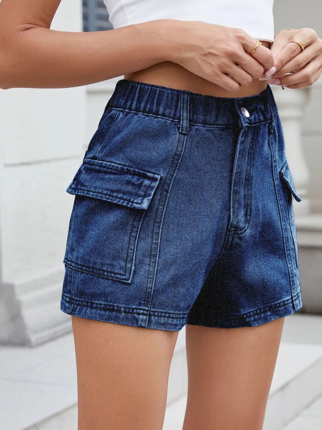 High Waist Cargo Denim Shorts - adritiX