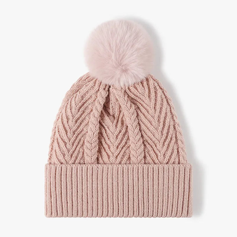 Cable Knit Solid Color Hat with Pompom - adritiX
