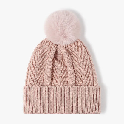 Cable Knit Solid Color Hat with Pompom - adritiX