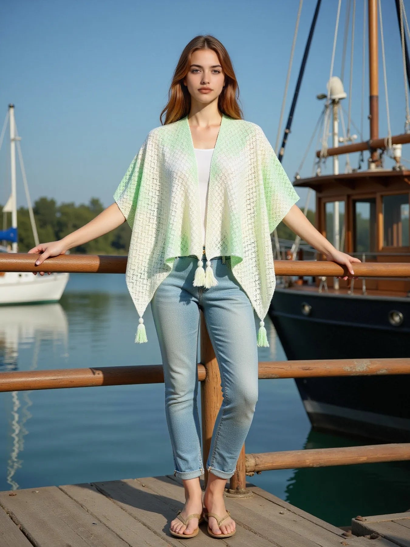 Elegant Openwork Tassel Gradient Knit Cover Up - adritiX