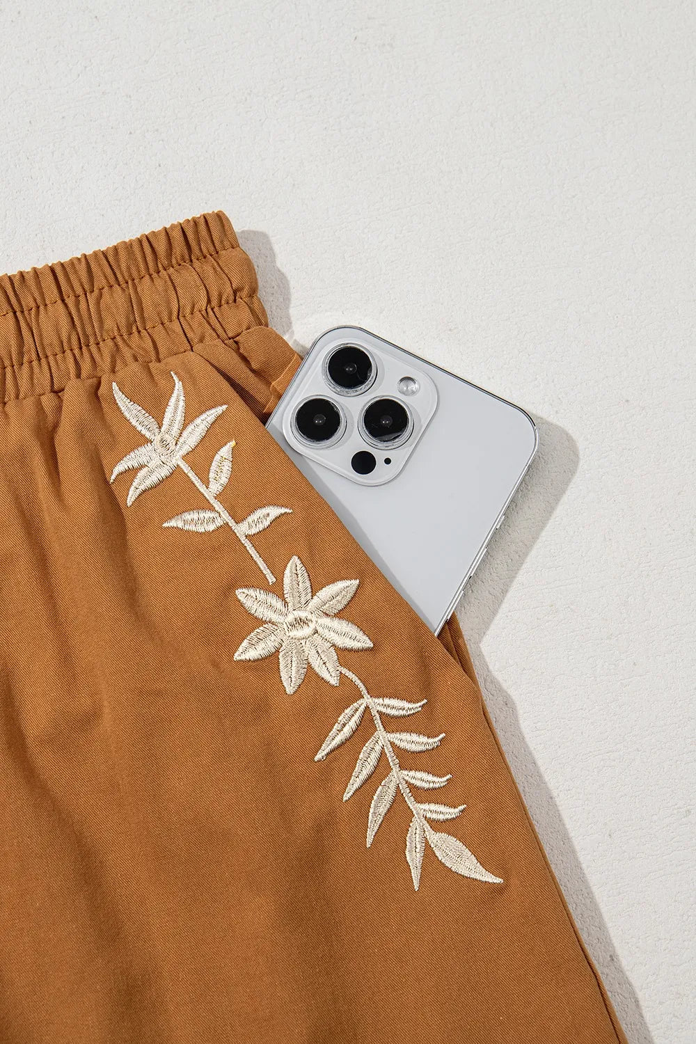Embroidered Boho Tasseled Drawstring Elastic Waist Casual Shorts - adritiX