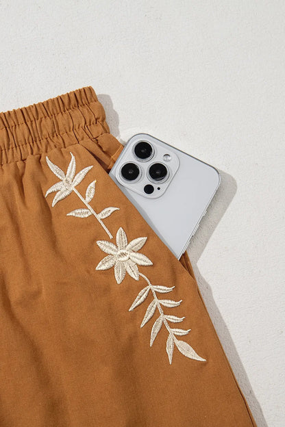 Embroidered Boho Tasseled Drawstring Elastic Waist Casual Shorts - adritiX