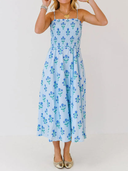 Floral Smocked Midi Cami Dress - adritiX