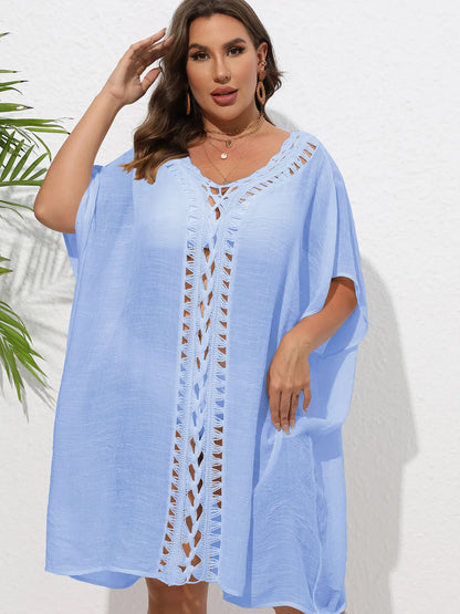 Crochet Trim V-Neck Beach Cover Up Dress - adritiX