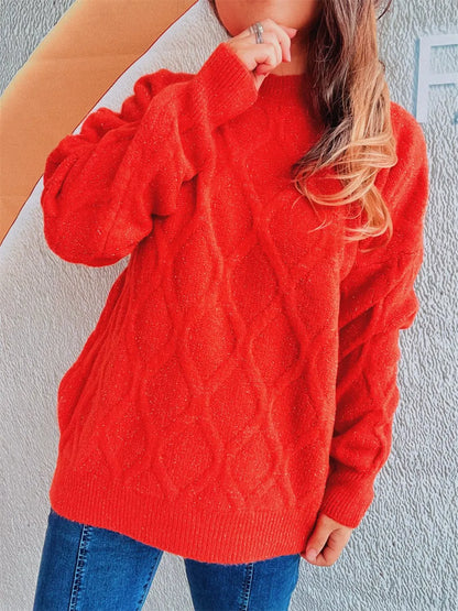 Diamond Round Neck Long Sleeve Sweater - adritiX