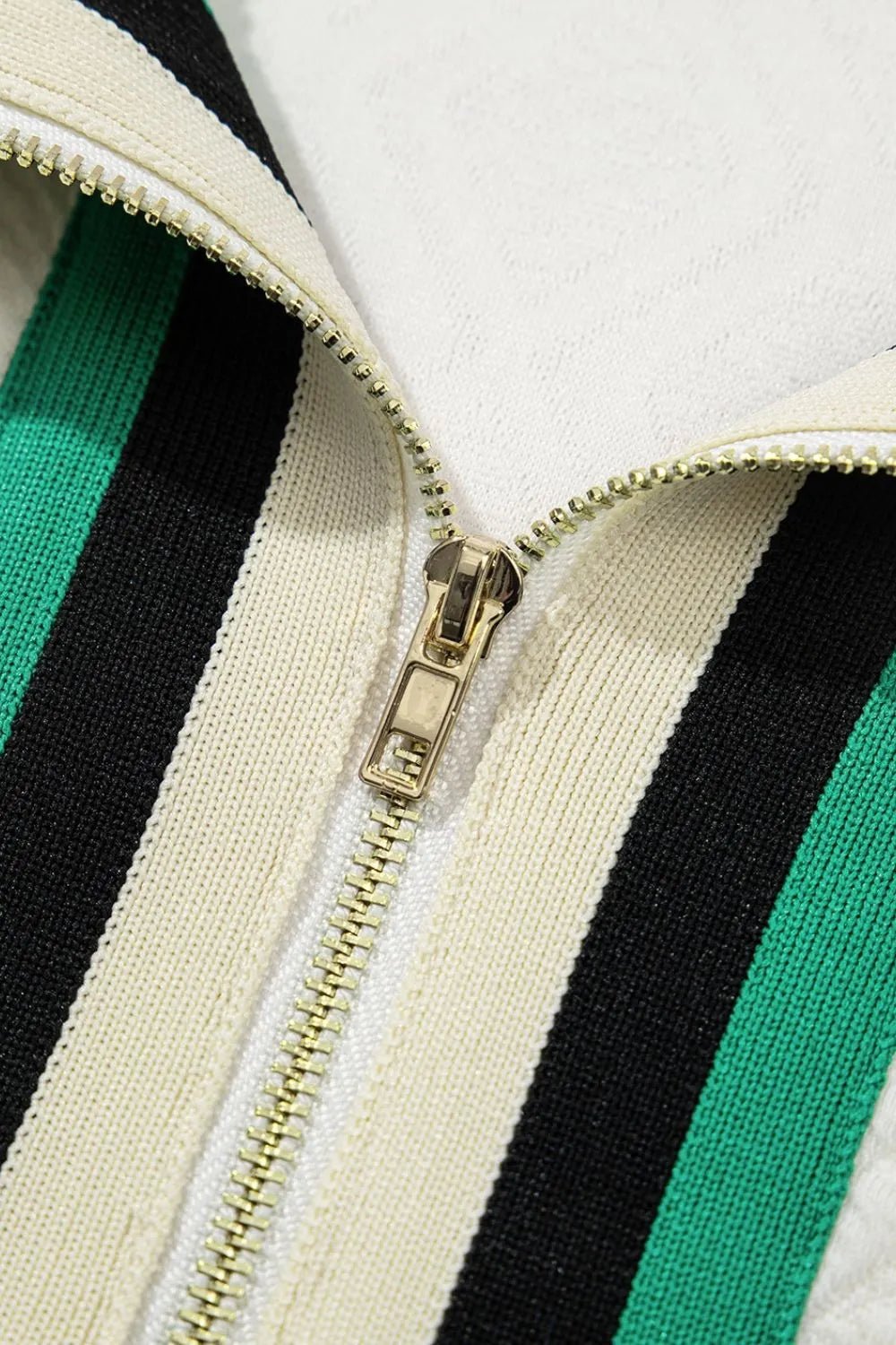 Striped Collared Zip Up Textured Dress - adritiX