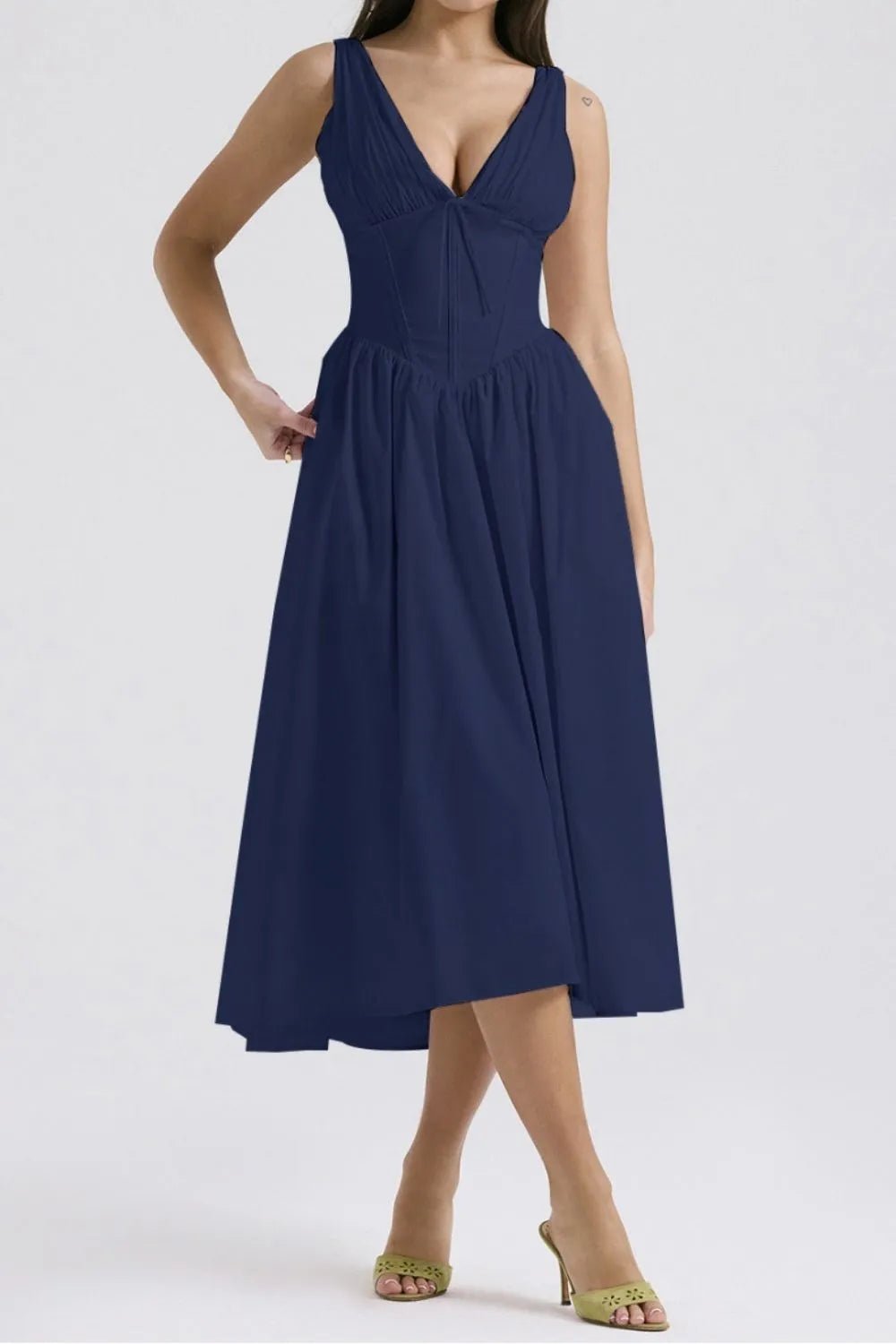 Chic & Sleek Ruched V-Neck Dress with Pockets – Effortless Style for Every Occasion - adritiX