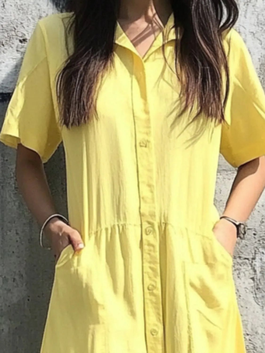 Button Front Short Sleeve Midi Dress - adritiX