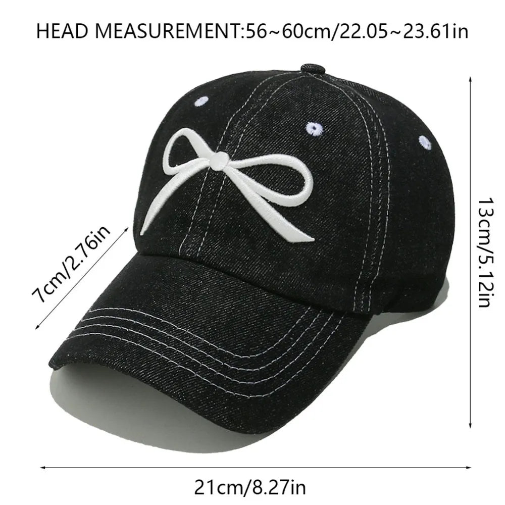 Bow Embroidered Denim Baseball Cap - adritiX