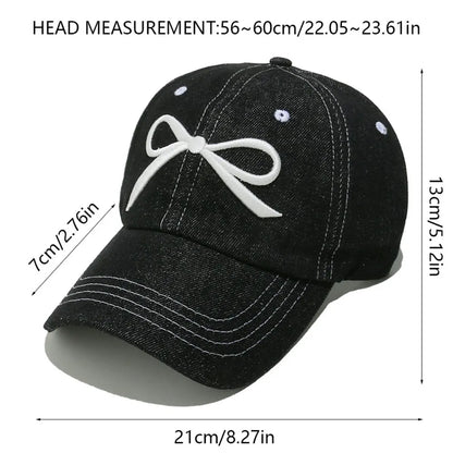 Bow Embroidered Denim Baseball Cap - adritiX