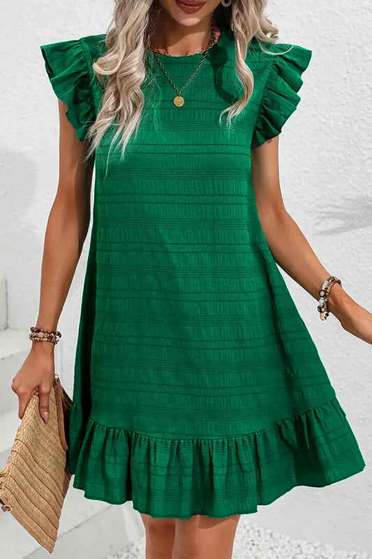 Ruffled Round Neck Cap Sleeve Dress - adritiX