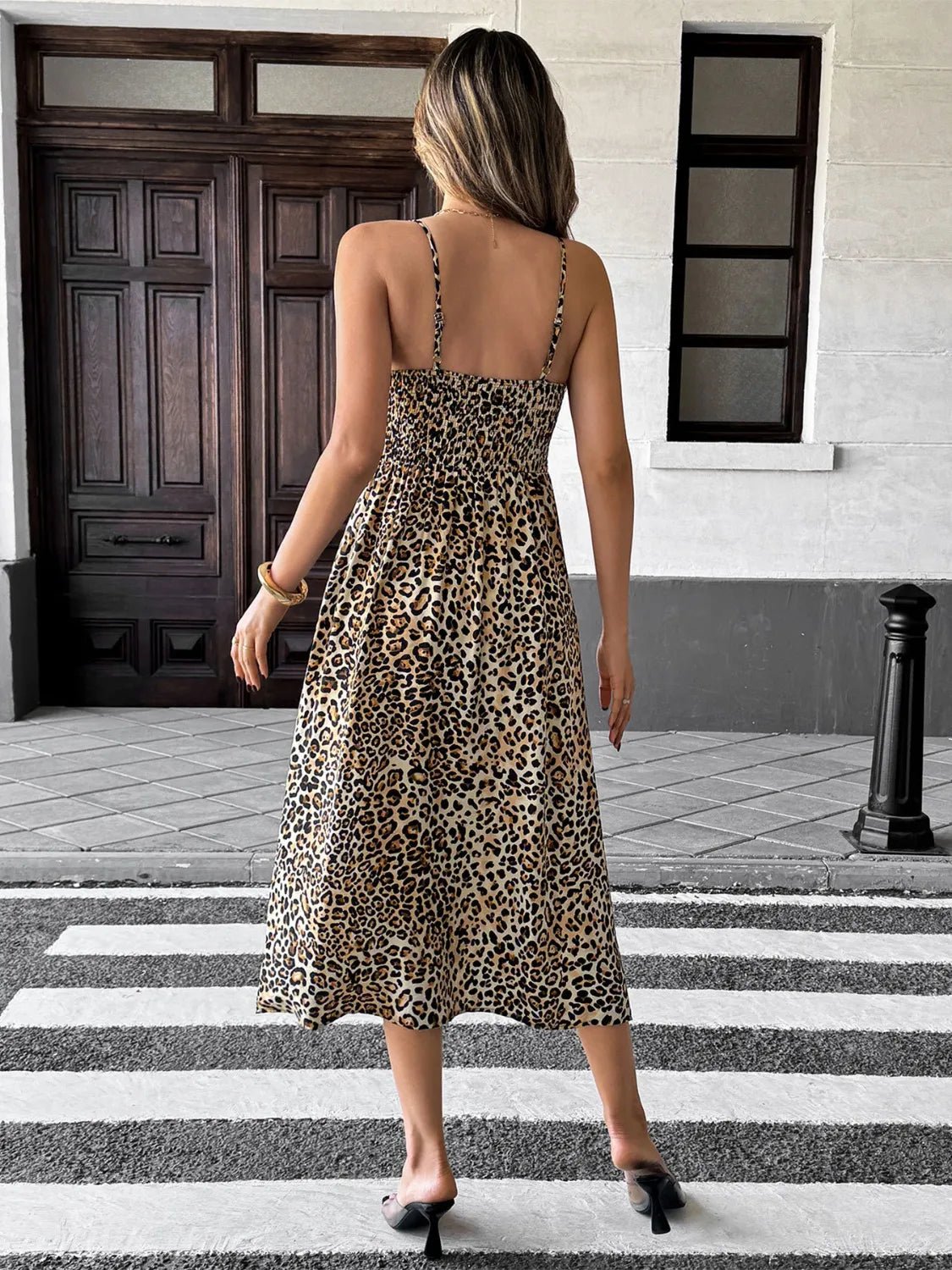 Smocked Leopard Midi Cami Dress - adritiX