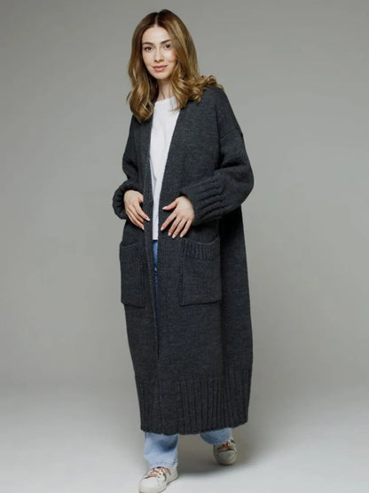 Pocketed Open Front Dropped Shoulder Cardigan - adritiX