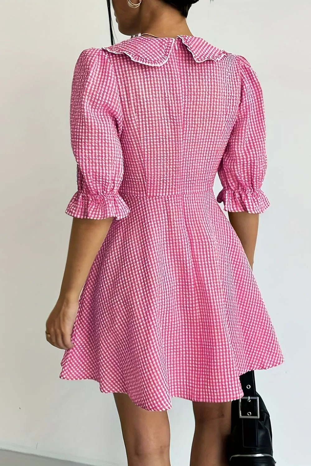 Gingham Puff Sleeve Mini Dress - adritiX