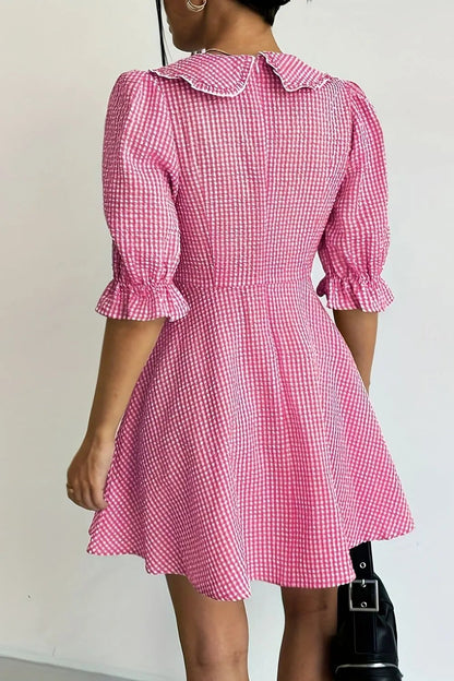 Gingham Puff Sleeve Mini Dress - adritiX