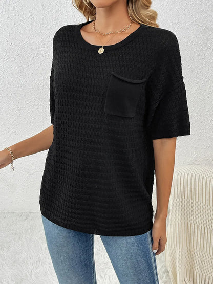 Round Neck Half Sleeve Knit Top - adritiX