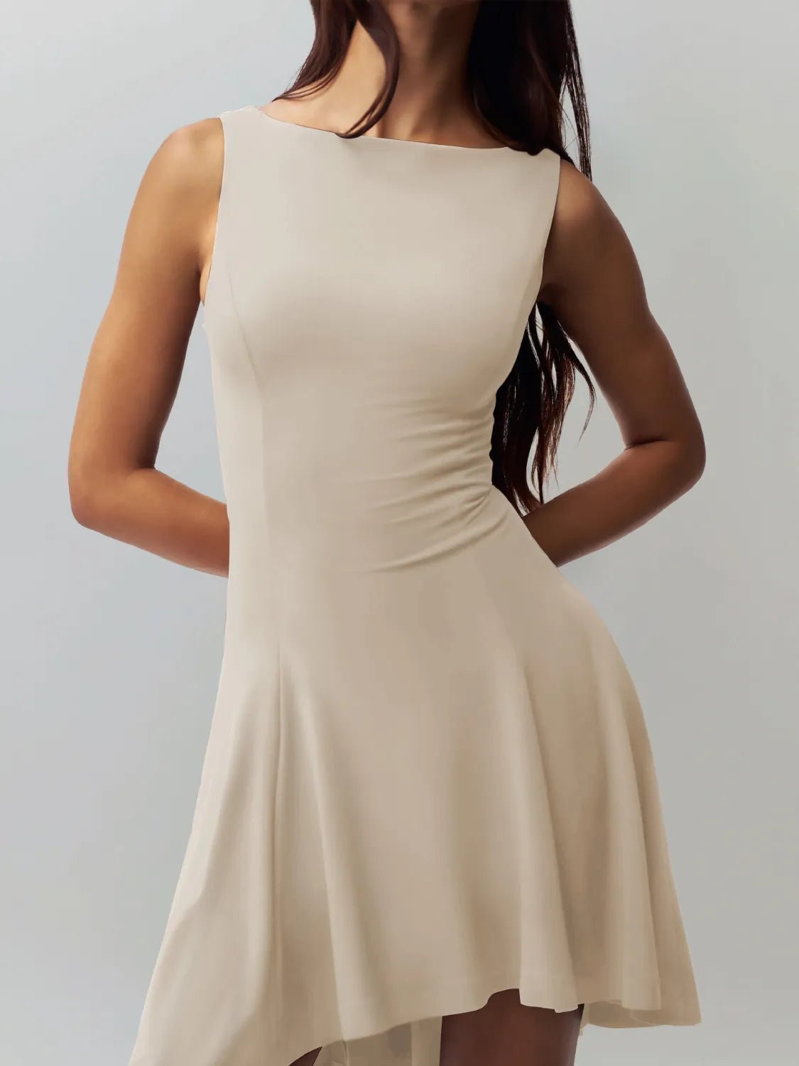 High-Low Round Neck Sleeveless Dress - adritiX