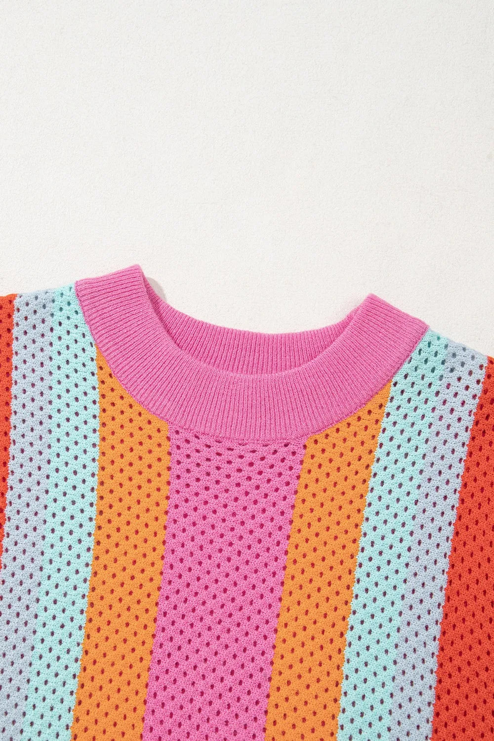 Color Block Eyelet Casual Knit Top - adritiX