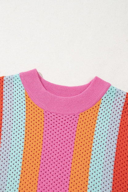 Color Block Eyelet Casual Knit Top - adritiX