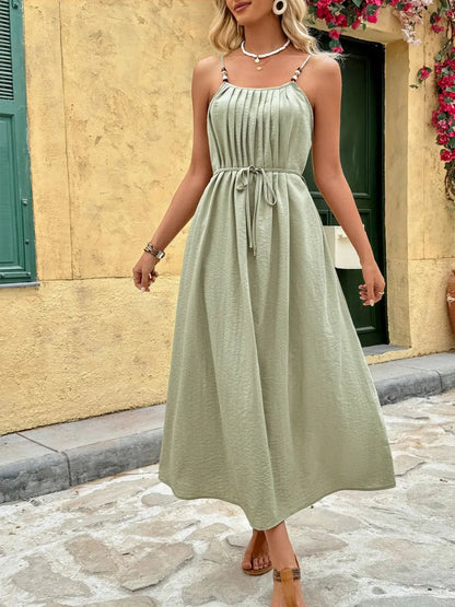 Pleated Adjustable Strap Cami Dress - adritiX