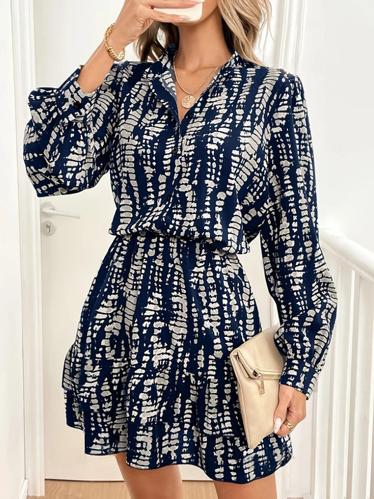 Printed Long Sleeve Shirt Dress - adritiX