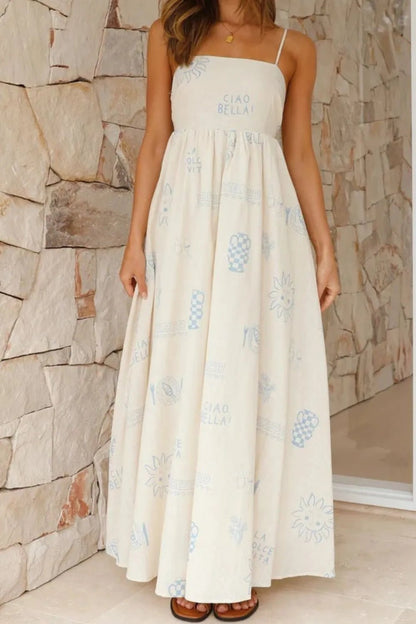 Cutout Back Printed Square Neck Maxi Cami Dress - adritiX