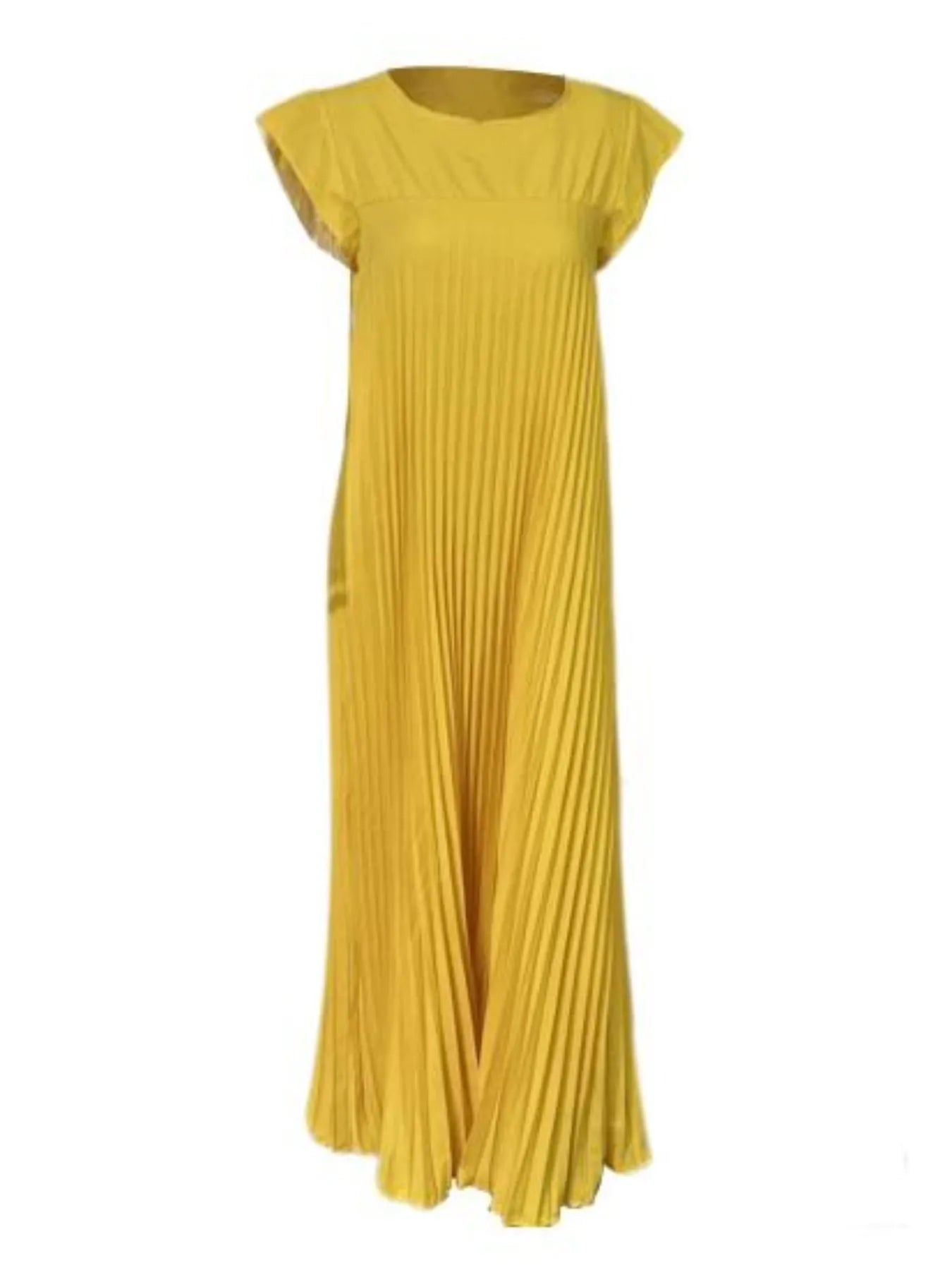 Elegant Full Size Pleated Round Neck Maxi Dress Plus Size - adritiX