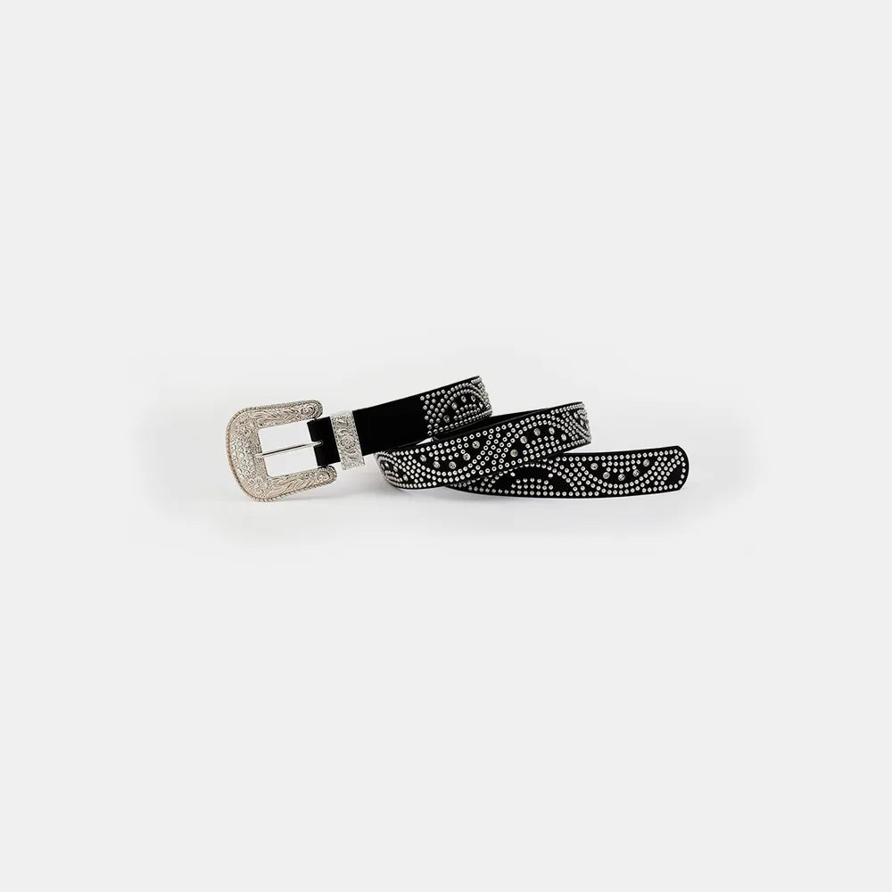 Studded Rhinestone PU Leather Belt - adritiX