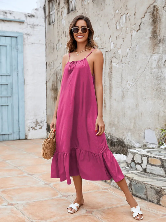 Ruffled Hem Midi Cami Dress - adritiX
