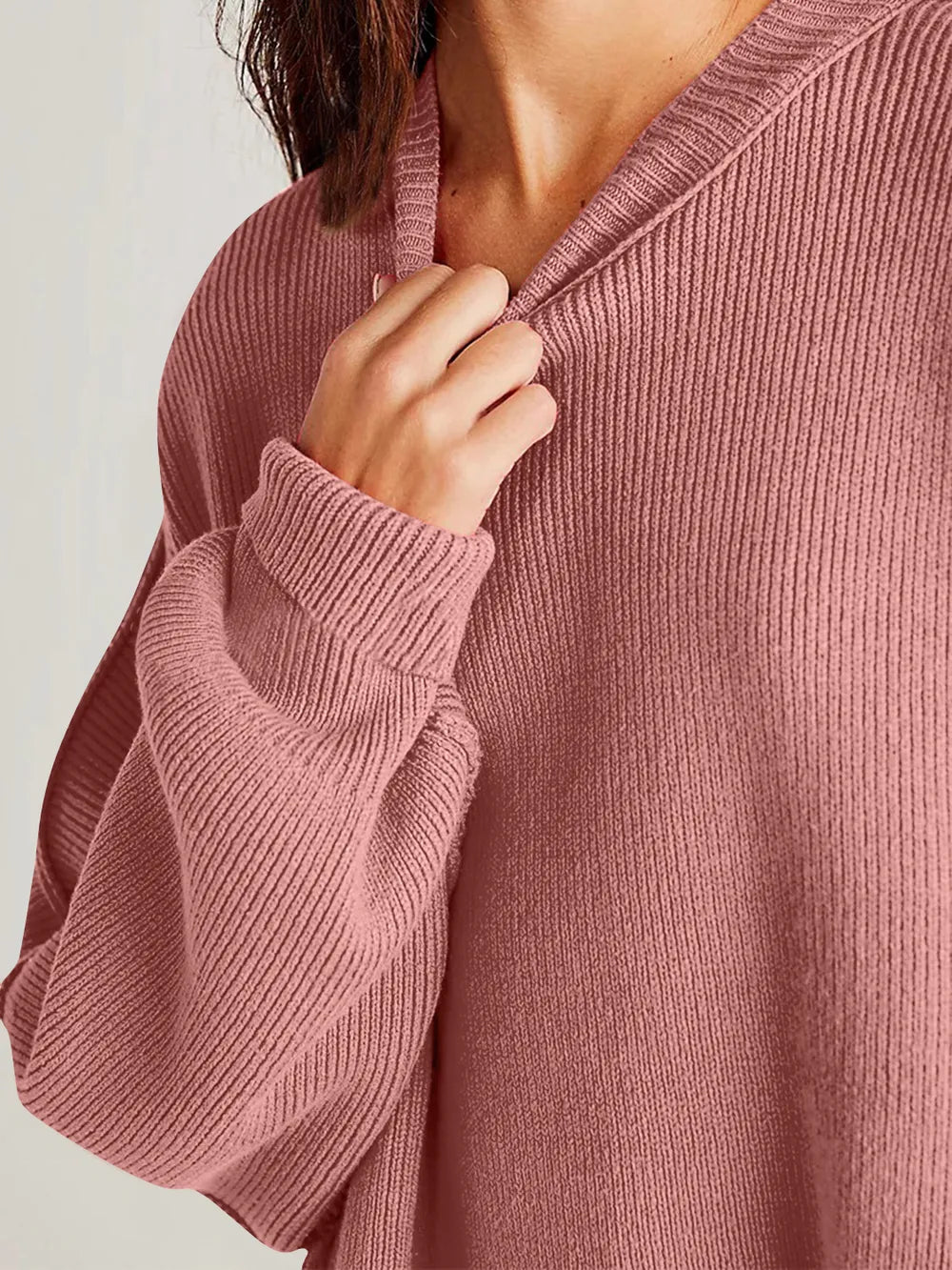 Double Take Side Slit Round Neck Long Sleeve Sweater - adritiX