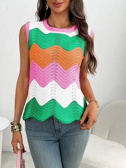 Color Block Round Neck Sweater Vest - adritiX