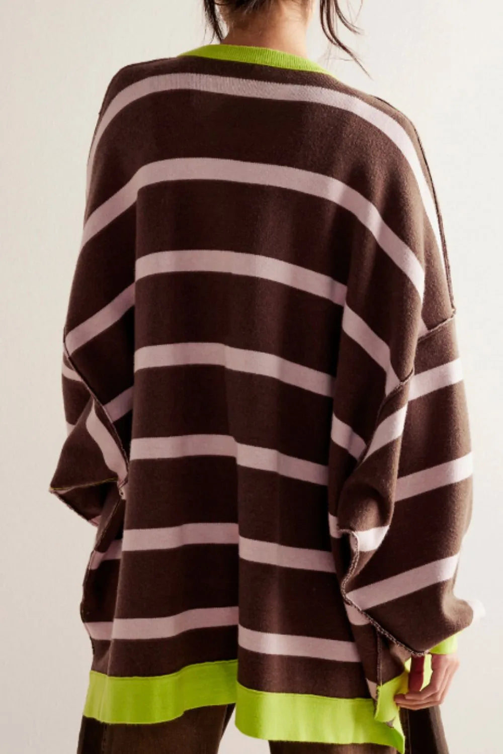 Contrast Stripes Button Down Long Sleeve Cardigan - adritiX