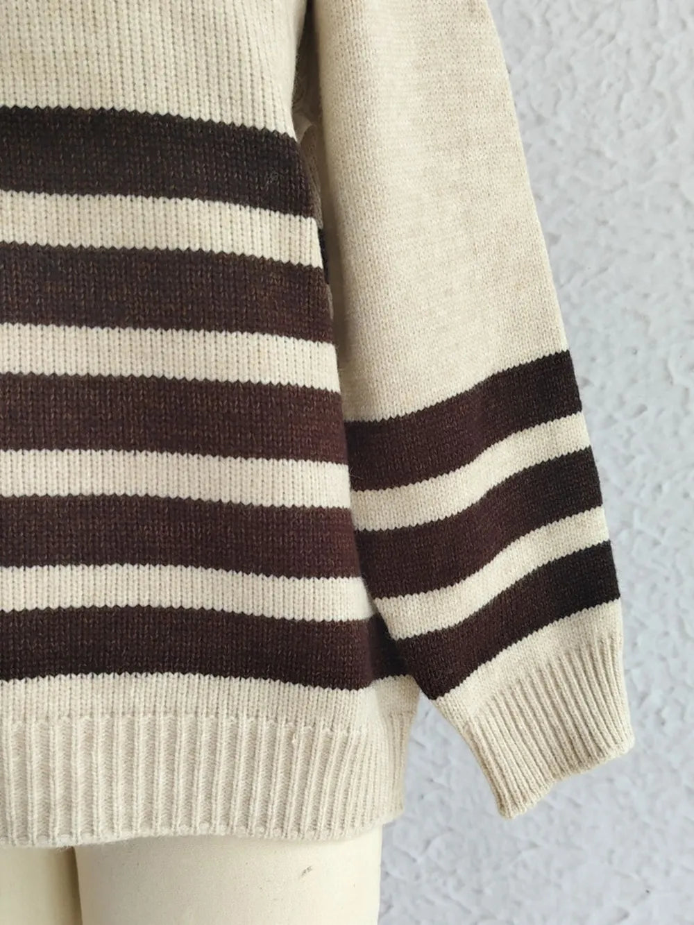 Striped Dropped Shoulder Long Sleeve Sweater - adritiX