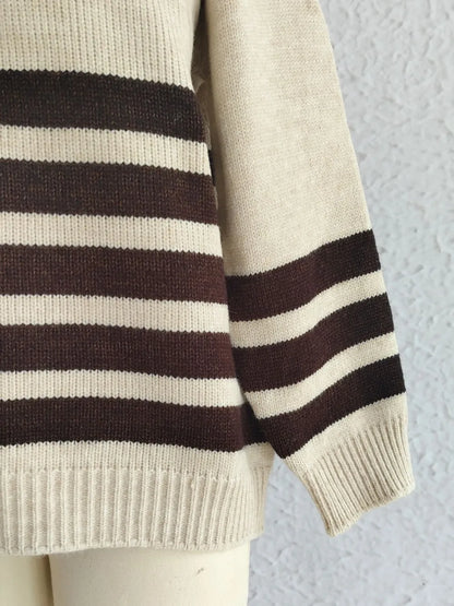 Striped Dropped Shoulder Long Sleeve Sweater - adritiX
