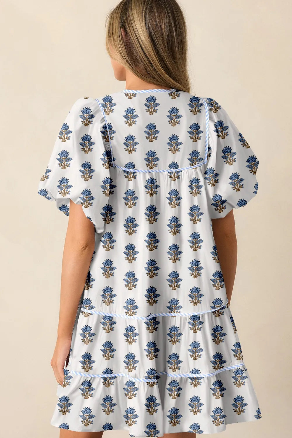 Elegant Floral Puff Sleeve Mini Dress with Pockets - adritiX