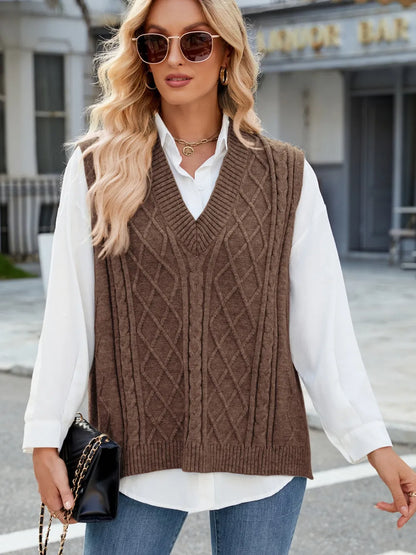 Cable Knit V-Neck Sweater Vest - adritiX