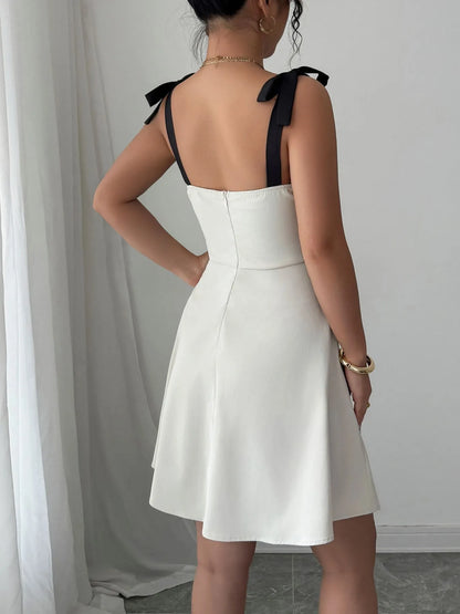 Elegant Sweetheart Neck Tie Shoulder Dress - adritiX