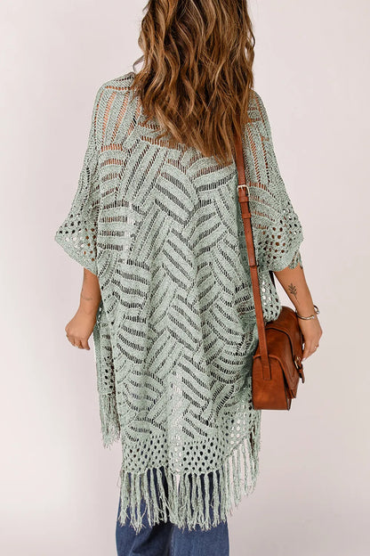 Openwork Open Front Cardigan with Fringes - adritiX