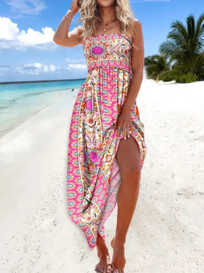 Printed Smocked Maxi Cami Dress - adritiX