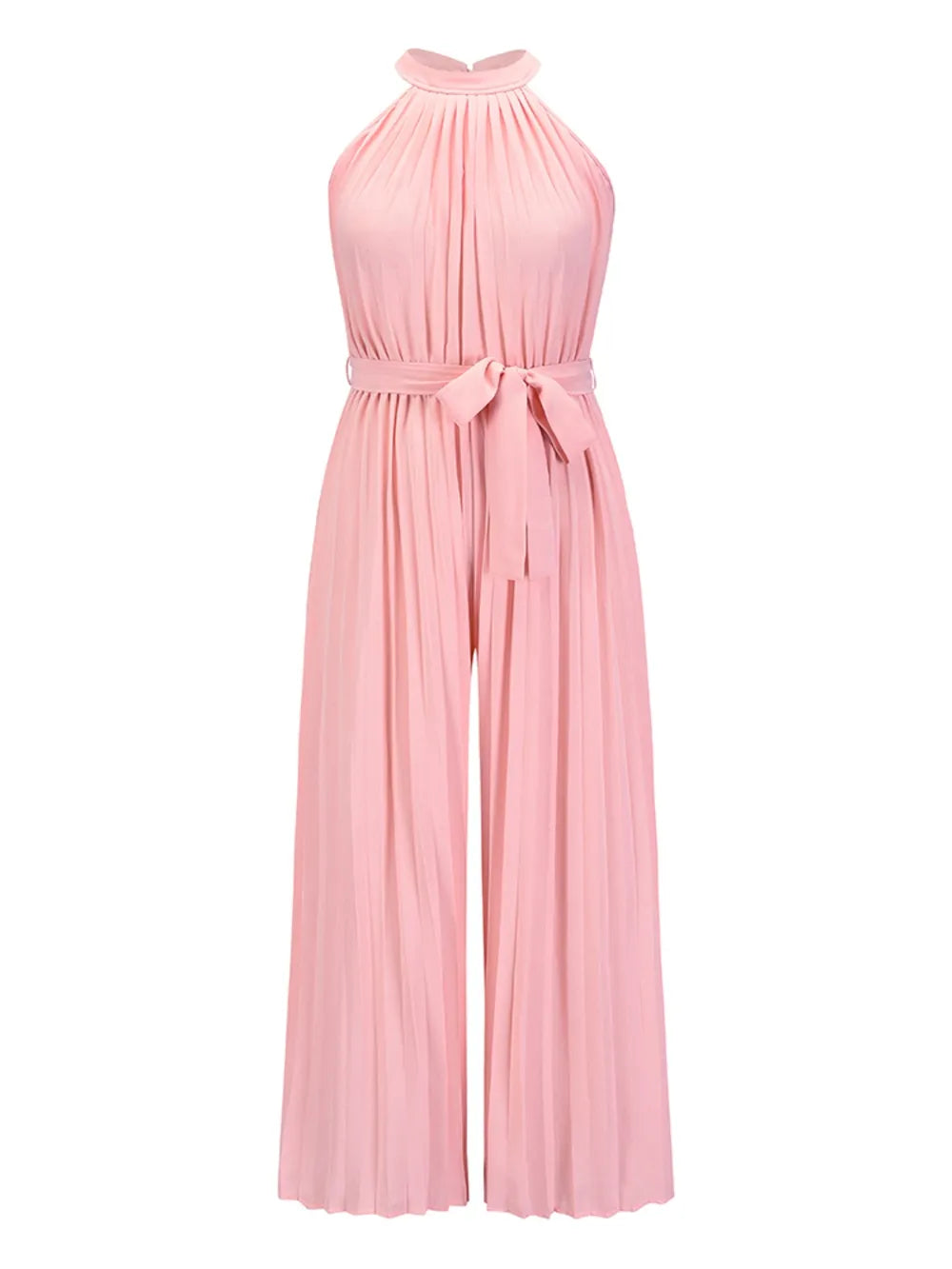 Elegant Cutout Tied Pleated Sleeveless Jumpsuit - adritiX