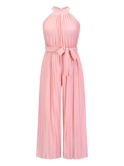 Elegant Cutout Tied Pleated Sleeveless Jumpsuit - adritiX