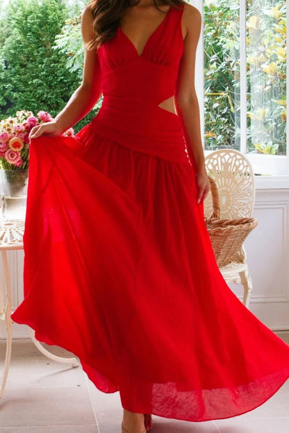 Cutout Back V-Neck Dress - adritiX