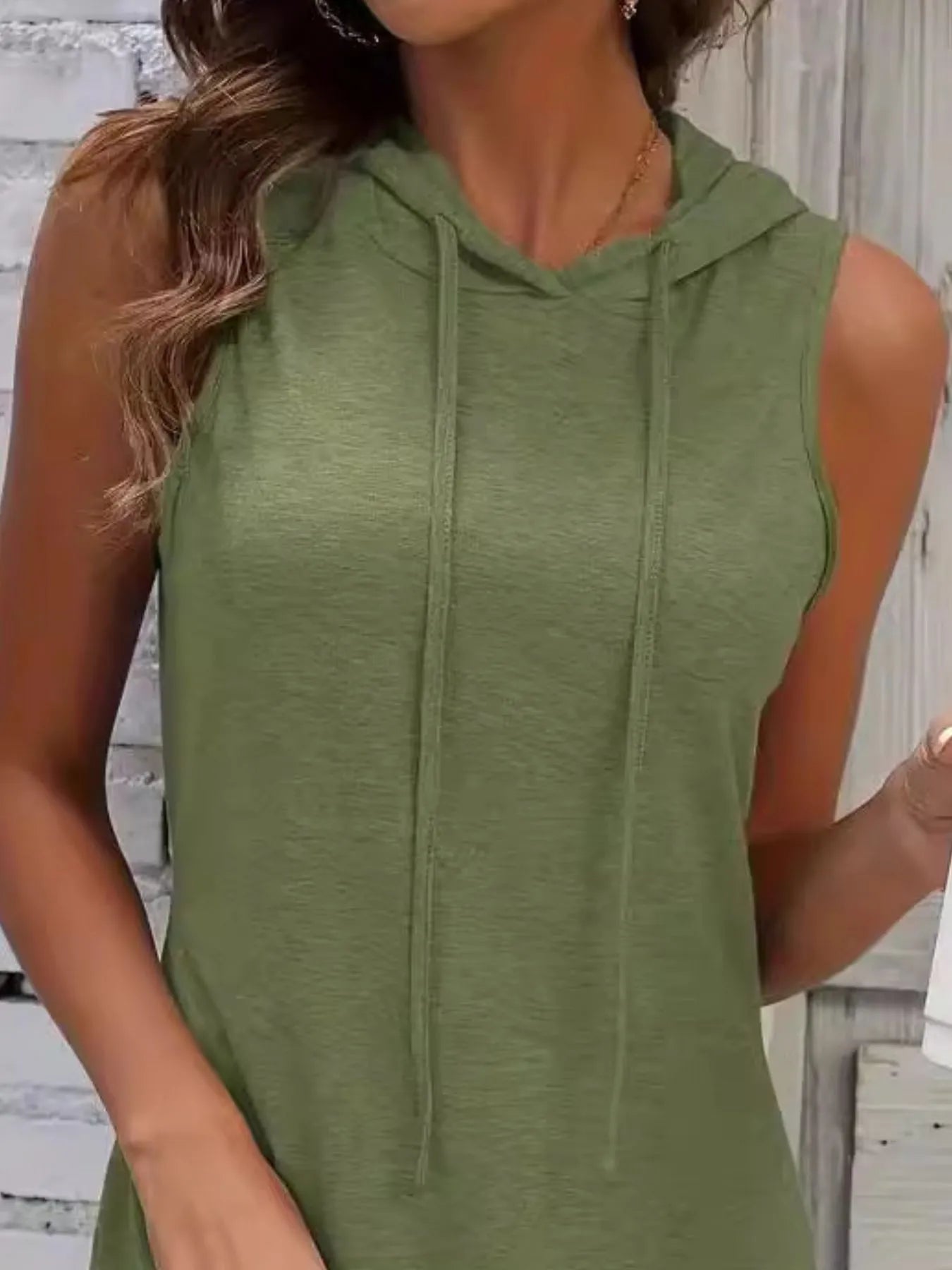 Full Size Drawstring Casual Sleeveless Hooded Mini Dress Plus Size - adritiX