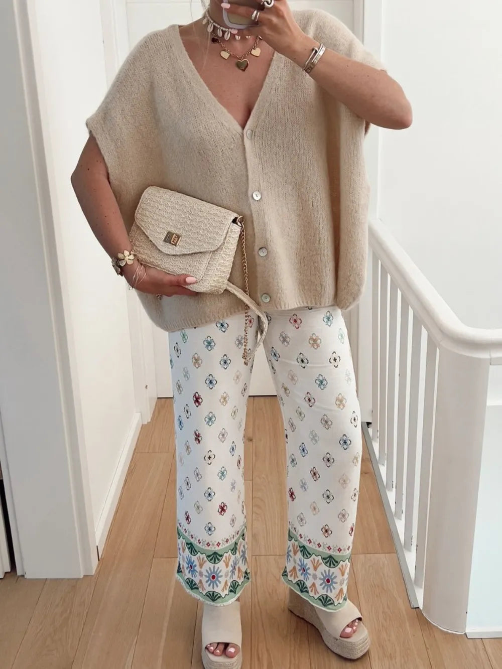V-Neck Button Up Short Sleeve Cardigan - adritiX