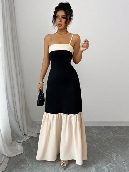 Two-Tone Spaghetti Strap Maxi Dress - adritiX