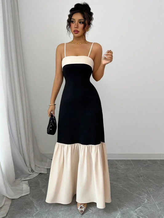 Two-Tone Spaghetti Strap Maxi Dress - adritiX