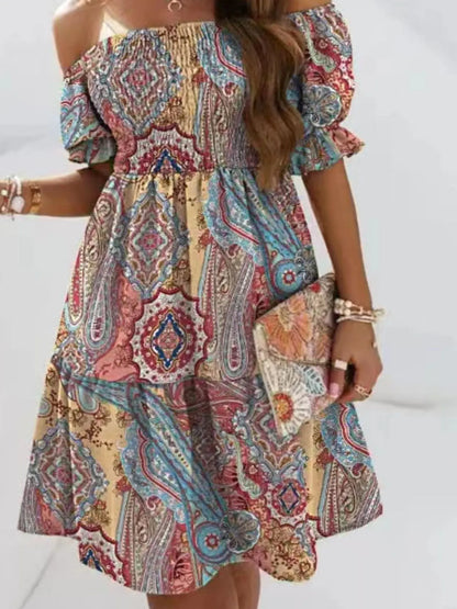 Off Shoulder Smocked Summer Dress - adritiX